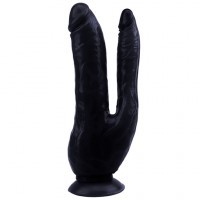 Gode Double Réaliste à Ventouse Noir 18cm ø3,5