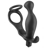 Plug Prostate avec Cockring Pénis et Testicules Noir 17 cm ø3,5