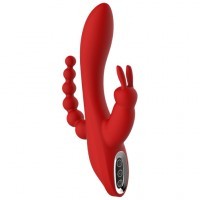 Triple Rabbit avec Chapelet Anal Vibrant Rouge ø3,5