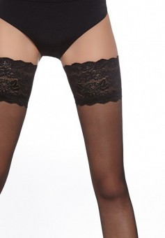 Bas Noir Large Jarretelle Florale