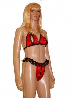 Ensemble String Soutien Gorge Ouvert Rouge