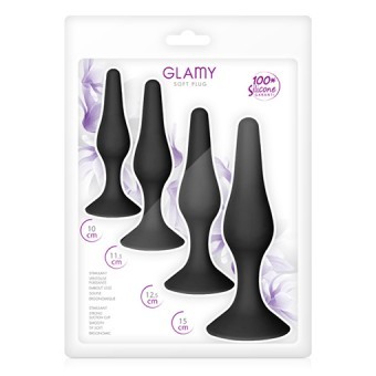 Coffret de Plugs Anaux Noirs Glamy 10-15cm 2-3,5