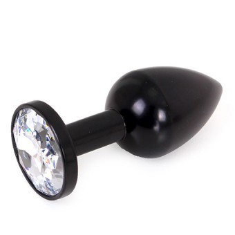 Buttplug Aluminium Noir Avec Pierre Blanche 6cm 3