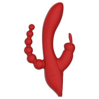 Triple Rabbit avec Chapelet Anal Vibrant Rouge 3,5