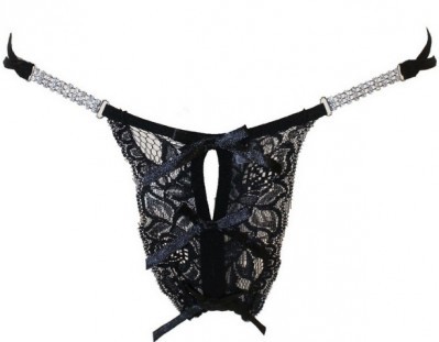 String Noir Ouvert Strass