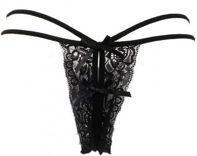 String Noir Ouvert Strass