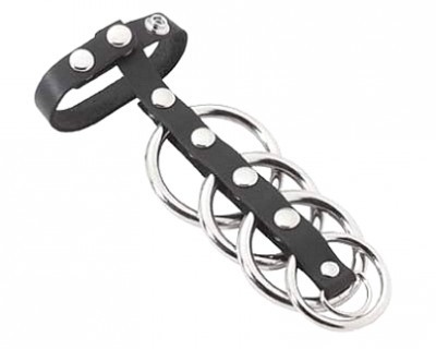 Cockring Gaine Cuir Anneaux Metal Amovibles